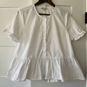 Madewell White Button Up Peplum Top size M